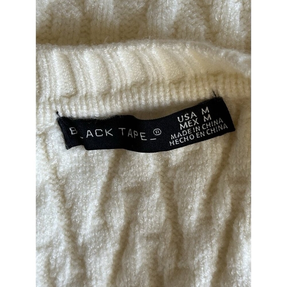 Black Tape Cable Knit Sweater Dress White V-Neck Long Sleeve Tunic Dress M NWOT - Picture 4 of 5